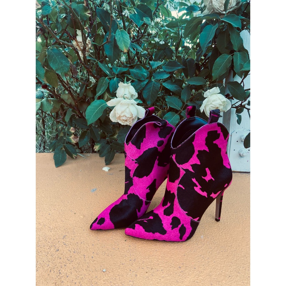 HOT pink Barbie  Boots Real calf Cow Fur size 7 M /37.5 Brand New Jessica simp